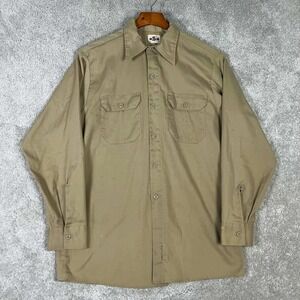 Vintage Wrangler Blue Bell Mens Khaki Twill Work Shirt Medium Distressed Tan 70s